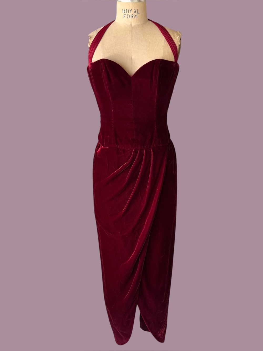 Vintage 80s Victor Costa Red Velvet Dress